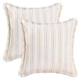 2 pc Striped Decorative Throw Pillow Covers with Tassel Edge Modern Neutral Pillowcases 18x18 Inch