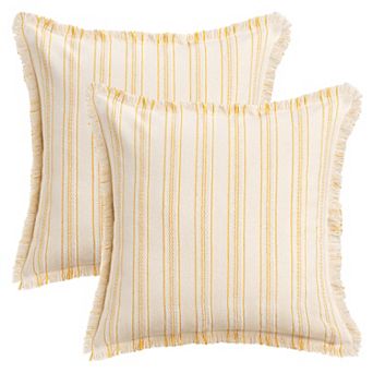 2 pc Striped Decorative Throw Pillow Covers with Tassel Edge Modern Neutral Pillowcases 18x18 Inch