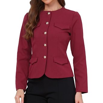 Business Casual Blazer Jackets for Women Long Sleeve Collarless Button Down Office Work Jacket