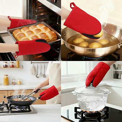 2Pcs Soft Cotton Oven Mitts, Heat Resistant Cooking Gloves, Gripping for Baking 7.9x5.7 inch