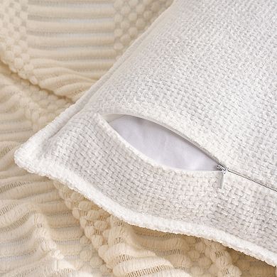 Pack of 2 Chenille Solid Decorative Throw Pillow Covers Check Soft Cushion Case Modern 18x18 Inch