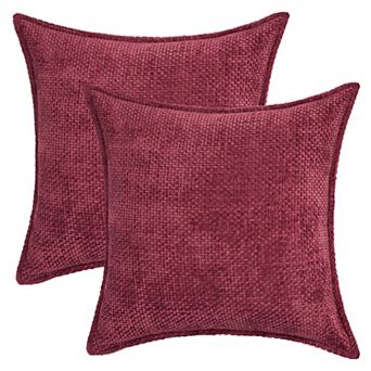 Pack of 2 Chenille Solid Decorative Throw Pillow Covers Check Soft Cushion Case Modern 18x18 Inch