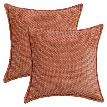 Pack of 2 Chenille Solid Decorative Throw Pillow Covers Check Soft Cushion Case Modern 18x18 Inch