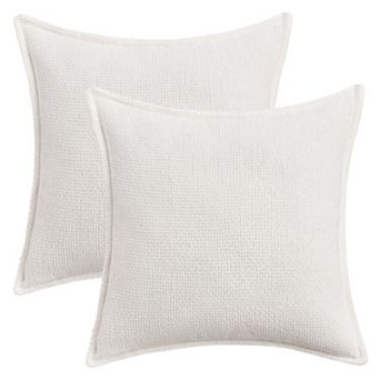 Pack of 2 Chenille Solid Decorative Throw Pillow Covers Check Soft Cushion Case Modern 18x18 Inch