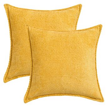 Pack of 2 Chenille Solid Decorative Throw Pillow Covers Check Soft Cushion Case Modern 18x18 Inch