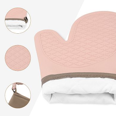 2Pcs Soft Silicone and Cotton Oven Mitts, Flexible Gripping Cooking Gloves for Baking 11.2x7.7 inch