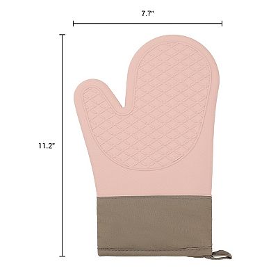 2Pcs Soft Silicone and Cotton Oven Mitts, Flexible Gripping Cooking Gloves for Baking 11.2x7.7 inch