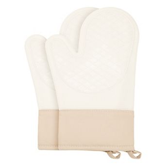 2 pc Soft Silicone and Cotton Oven Mitts, Flexible Gripping Cooking Gloves for Baking 11.2x7.7 inch