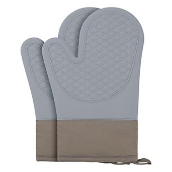 2 pc Soft Silicone and Cotton Oven Mitts, Flexible Gripping Cooking Gloves for Baking 11.2x7.7 inch