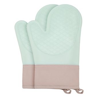2 pc Soft Silicone and Cotton Oven Mitts, Flexible Gripping Cooking Gloves for Baking 11.2x7.7 inch