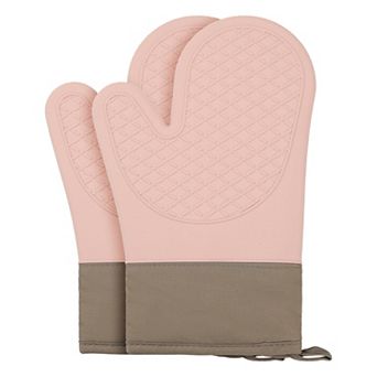 2 pc Soft Silicone and Cotton Oven Mitts, Flexible Gripping Cooking Gloves for Baking 11.2x7.7 inch
