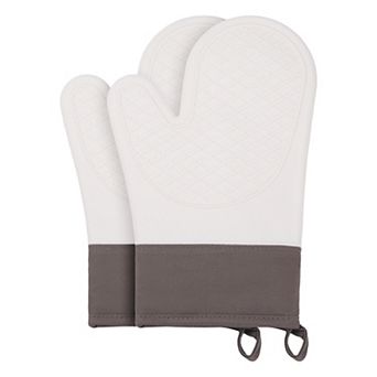 2 pc Soft Silicone and Cotton Oven Mitts, Flexible Gripping Cooking Gloves for Baking 11.2x7.7 inch