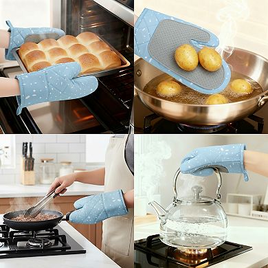 Soft Oven Mitts, Heat-Resistant Cooking Glove, Thick Cotton Lining, 2Pcs Kitchen Mitts 10.6x5.9 inch