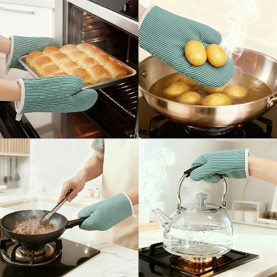 2Pcs Soft Oven Mitts, Heat-Resistant Cooking Gloves, Thick Lining, Gripping for Baking 10.2x7.5 inch