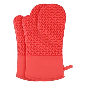 Silicone Oven Mitts, Heat Resistant Cooking Gloves, Flexible Gripping Set of 2, 12.8x7.5inch