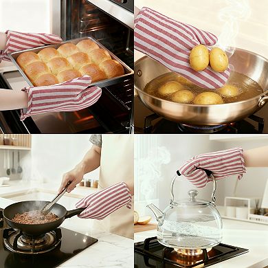 Soft Oven Mitts, Heat-Resistant Cooking Gloves, Thick Lining, Flexible Gripping 2Pcs 10.6x6.7 inch