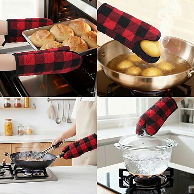 Set of 2 Soft Oven Mitts, Heat Resistant Cooking Gloves, Thick Lining Kitchen Mitts 11.4x5.9 inch