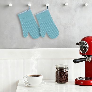 2Pcs Soft Silicone Oven Mitts, Heat Resistant and Waterproof Cooking Gloves 12.4x7.5 inch