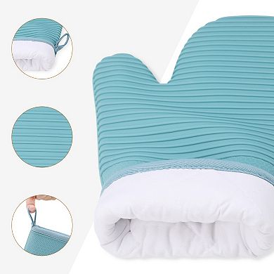 2Pcs Soft Silicone Oven Mitts, Heat Resistant and Waterproof Cooking Gloves 12.4x7.5 inch