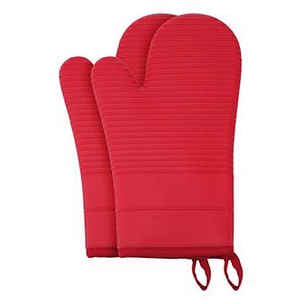 2 pc Soft Silicone Oven Mitts, Heat Resistant and Waterproof Cooking Gloves 12.4x7.5 inch