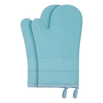 2 pc Soft Silicone Oven Mitts, Heat Resistant and Waterproof Cooking Gloves 12.4x7.5 inch