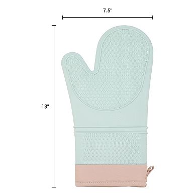 2Pcs Soft Silicone Oven Mitts, Heat Resistant and Waterproof Cooking Glove, Thick Lining 13x7.5 inch