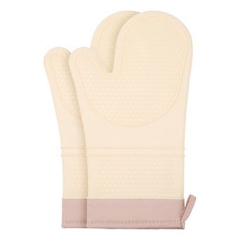 2 pc Soft Silicone Oven Mitts, Heat Resistant and Waterproof Cooking Glove, Thick Lining 13x7.5 inch