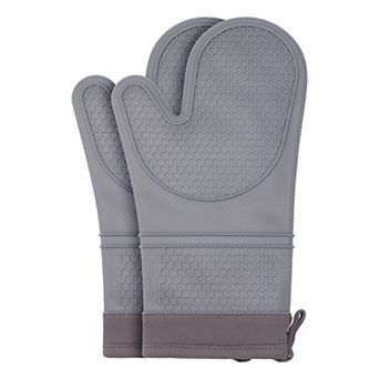 2 pc Soft Silicone Oven Mitts, Heat Resistant and Waterproof Cooking Glove, Thick Lining 13x7.5 inch