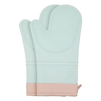 2 pc Soft Silicone Oven Mitts, Heat Resistant and Waterproof Cooking Glove, Thick Lining 13x7.5 inch