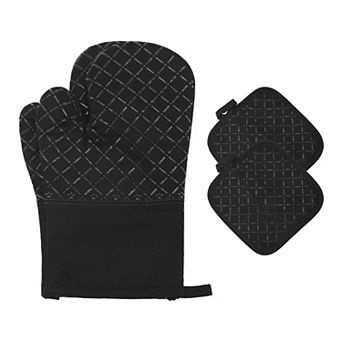 4 pc Oven Mitts and Pot Holders Set, Heat-Resistant Cooking Glove for Baking, Grilling 11.8x6.7 inch