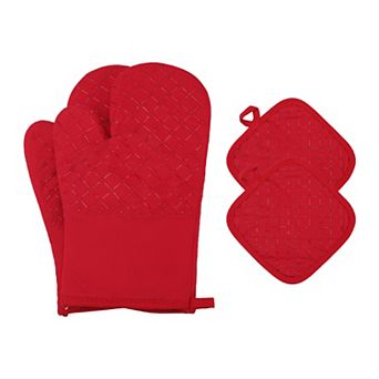4 pc Oven Mitts and Pot Holders Set, Heat-Resistant Cooking Glove for Baking, Grilling 11.8x6.7 inch