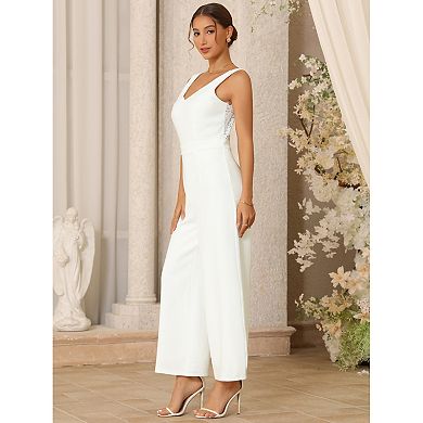 Women's Sleeveless Jumpsuits for Cocktail Lace Backless Wide Legs Formal Evening Jumpsuit