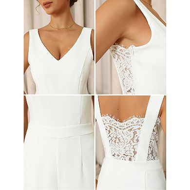 Women's Sleeveless Jumpsuits for Cocktail Lace Backless Wide Legs Formal Evening Jumpsuit