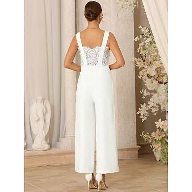 Women's Sleeveless Jumpsuits for Cocktail Lace Backless Wide Legs Formal Evening Jumpsuit