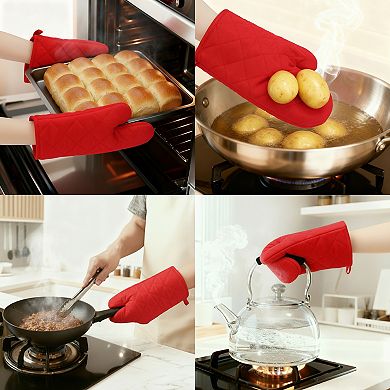 2Pcs Soft Oven Mitts, Heat Resistant Cooking Gloves, Thick Lining for Baking, Grilling 10.6x6.7 inch