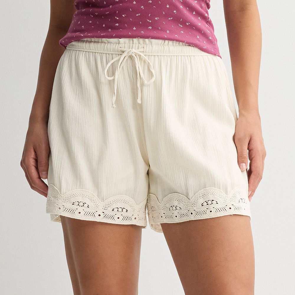 Juniors' SO® High Rise Lace Trim Shorts