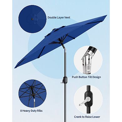9FT Patio Table Umbrella 8 Sturdy Ribs, Push Button Tilt & Crank, UV Protection Waterproof