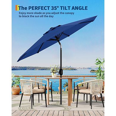 9FT Patio Table Umbrella 8 Sturdy Ribs, Push Button Tilt & Crank, UV Protection Waterproof