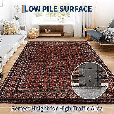 Washable Area Rugs Modern Bordered Floor Cover,Stain Resistant Easy Cleaning Throw Carpet