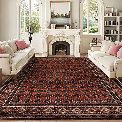Washable Area Rugs Modern Bordered Floor Cover,Stain Resistant Easy Cleaning Throw Carpet
