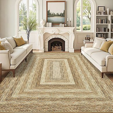 Machine Washable Rugs Braided Printed Non Slip Soft Non Shedding Foldable Indoor Carpet