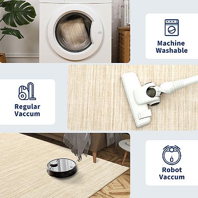 Modern Striped Machine Washable Area Rug for Bedroom Contemporary Minimalist Carpet