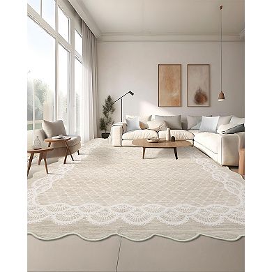 Scalloped Washable Area Rugs Floor Cover,Stain Resistant Easy Cleaning Throw Carpet