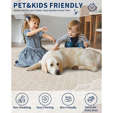 Scalloped Washable Area Rugs Floor Cover,Stain Resistant Easy Cleaning Throw Carpet