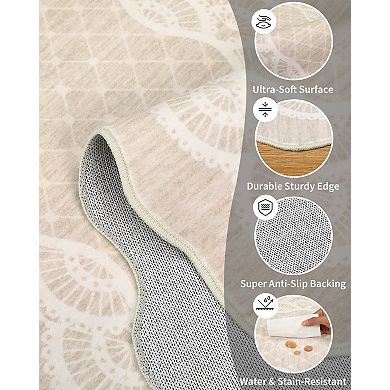 Scalloped Washable Area Rugs Floor Cover,Stain Resistant Easy Cleaning Throw Carpet