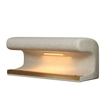 Leather Upholstered Entryway Bench with LED Sensor Light and Metal Legs