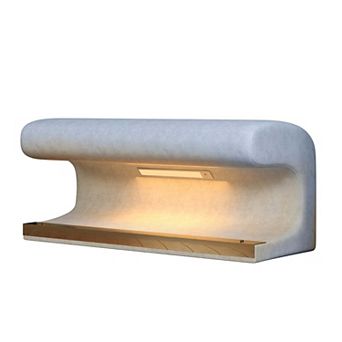 Leather Upholstered Entryway Bench with LED Sensor Light and Metal Legs