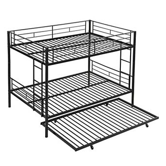 Full Over Full Metal Bunk Bed with Trundle No Box Spring Needed Easy Assembly
