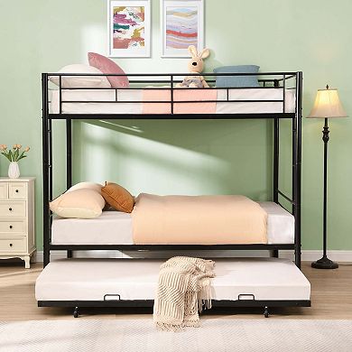 Full Over Full Metal Bunk Bed with Trundle No Box Spring Needed Easy Assembly
