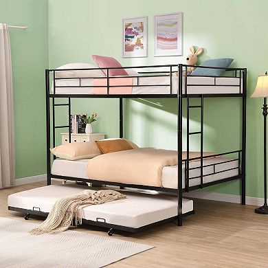 Full Over Full Metal Bunk Bed with Trundle No Box Spring Needed Easy Assembly